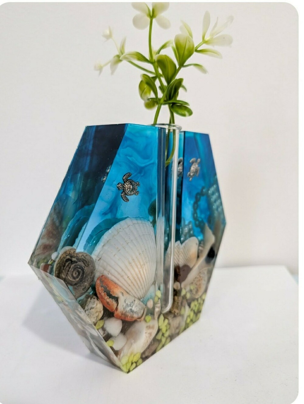 Handmade Blue Resin Beach Vase | Coastal Décor | One of a Kind💙